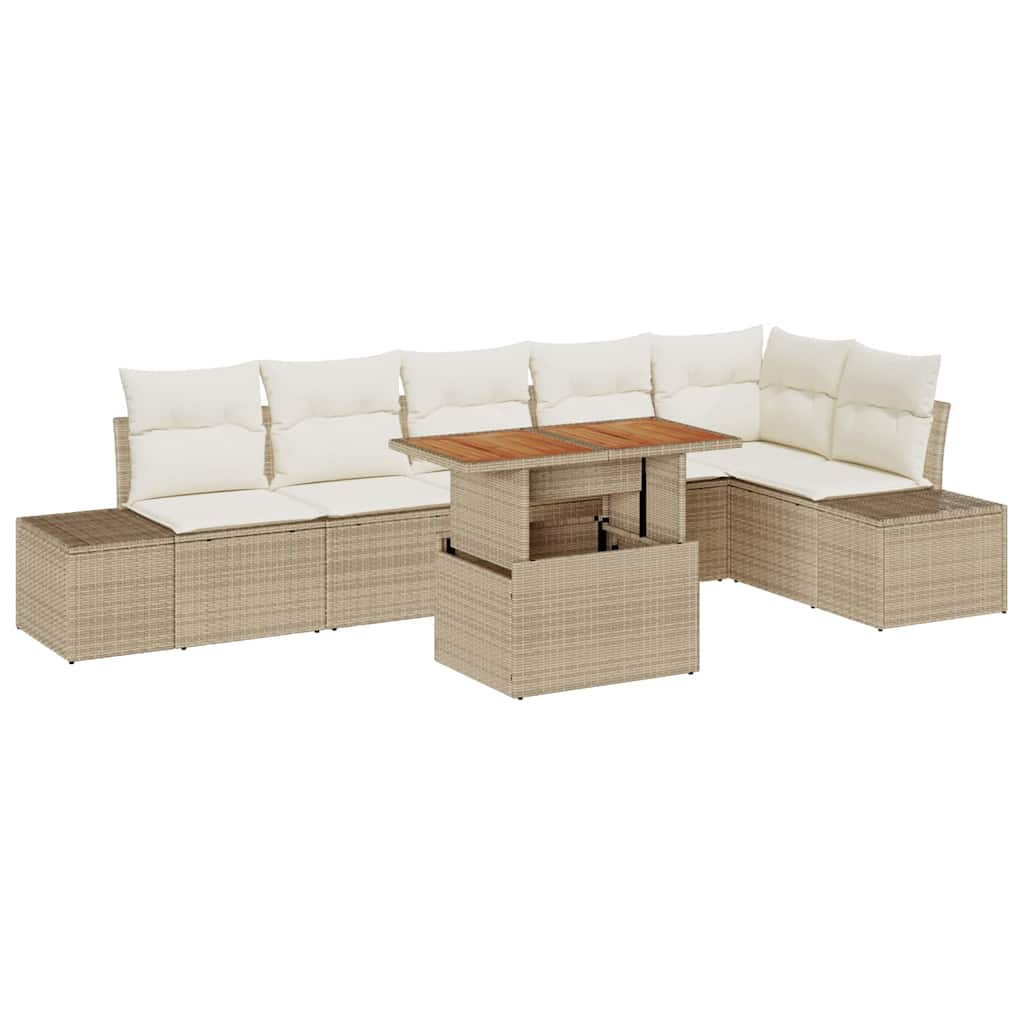 Set Giardino 7 Pezzi  con Cuscini Beige in Rattan Sintetico 3358710