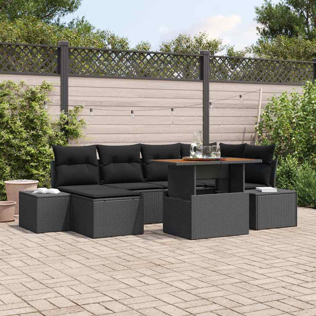 Set Divano da Giardino con archiviazione 7 pcs Nero Poly Rattan 3358725