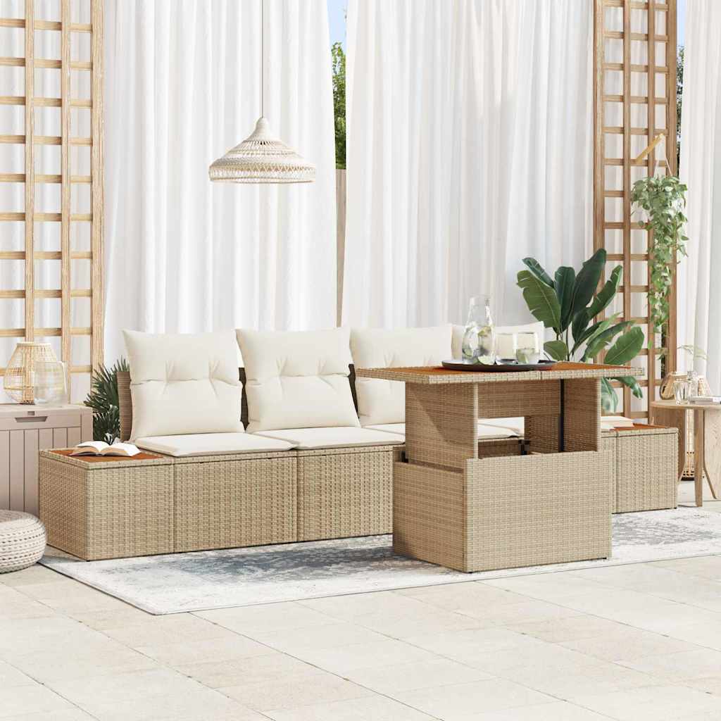 Set di divani da giardino 5 pezzi  con cuscini beige in rattan sintetico. 3358760