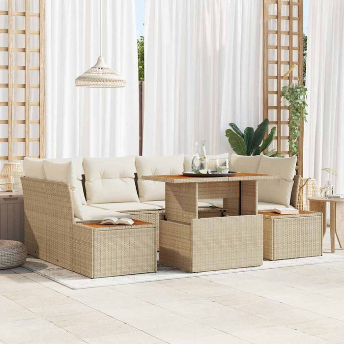 Set da Giardino  6 Pezzi con Cuscini Beige in Polyrattan 3358775