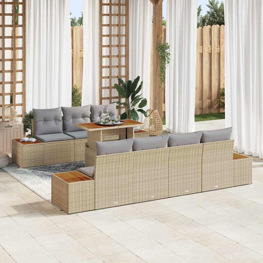 Set da giardino 8 pezzi  con cuscini in rattan sintetico beige. 3358779