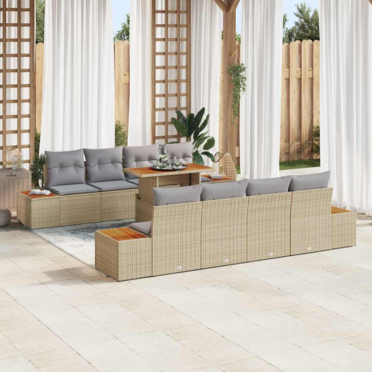 Set Divano da Giardino 9 pcs Beige Poly Rattan 3358789