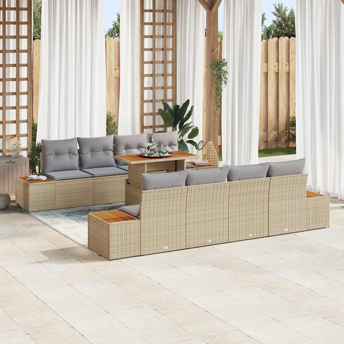 Set Divano da Giardino 9 pcs Beige Poly Rattan 3358789