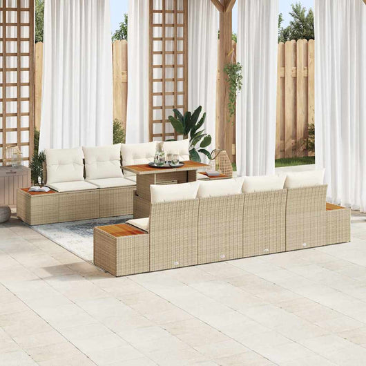 Set da Giardino da 9 Pezzi con Cuscini in Rattan Poly Beige 3358790