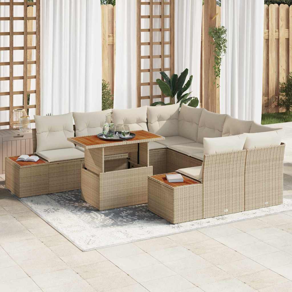 Set da Giardino  9 Pezzi con Cuscini Beige in Rattan Sintetico 3358795