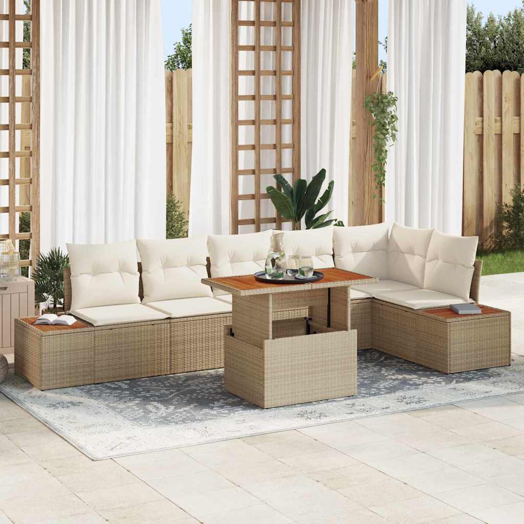 Set di divano da giardino 7 pezzi  con cuscini beige in polyrattan 3358815