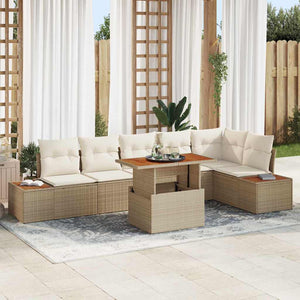Set di divano da giardino 7 pezzi  con cuscini beige in polyrattan 3358815