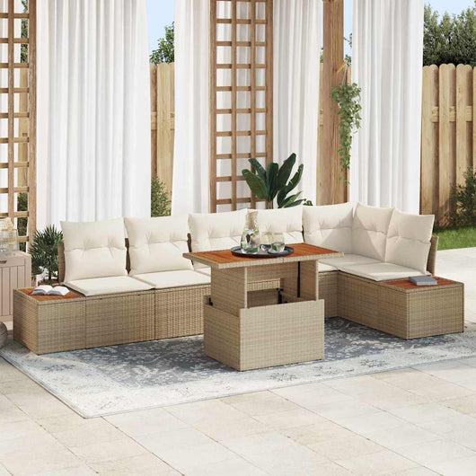 Set di divano da giardino 7 pezzi  con cuscini beige in polyrattan 3358815