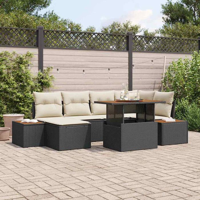 Set da giardino 7 pezzi  con cuscini in polirattan nero 3358821