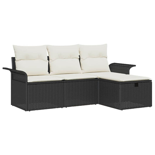 Set Divano da Giardino 4 pz-Sofa da Giardino-Divanetto da esterno Nero e crema Poly Rattan