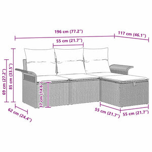 Set Divano da Giardino 4 pz-Sofa da Giardino-Divanetto da esterno Nero e crema Poly Rattan