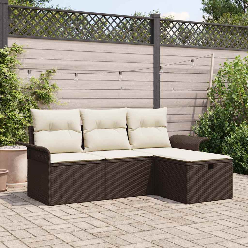 Set Divano da Giardino 4 pz-Sofa da Giardino-Divanetto da esterno Marrone e Crema polyrattan 758870