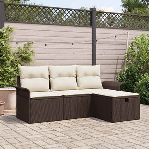 Set Divano da Giardino 4 pz-Sofa da Giardino-Divanetto da esterno Marrone e Crema polyrattan 758870