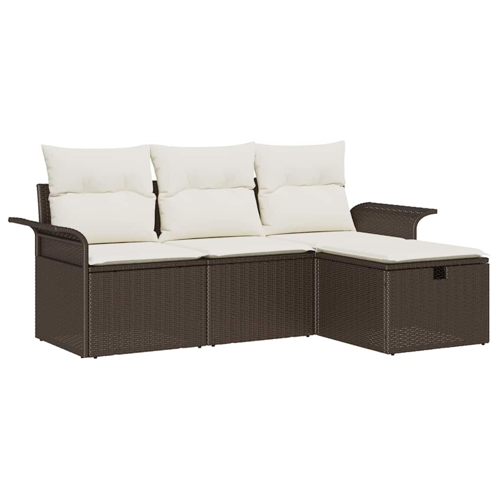 Set Divano da Giardino 4 pz-Sofa da Giardino-Divanetto da esterno Marrone e Crema polyrattan 758870