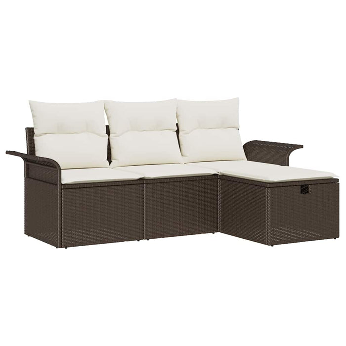 Set Divano da Giardino 4 pz-Sofa da Giardino-Divanetto da esterno Marrone e Crema polyrattan 758870