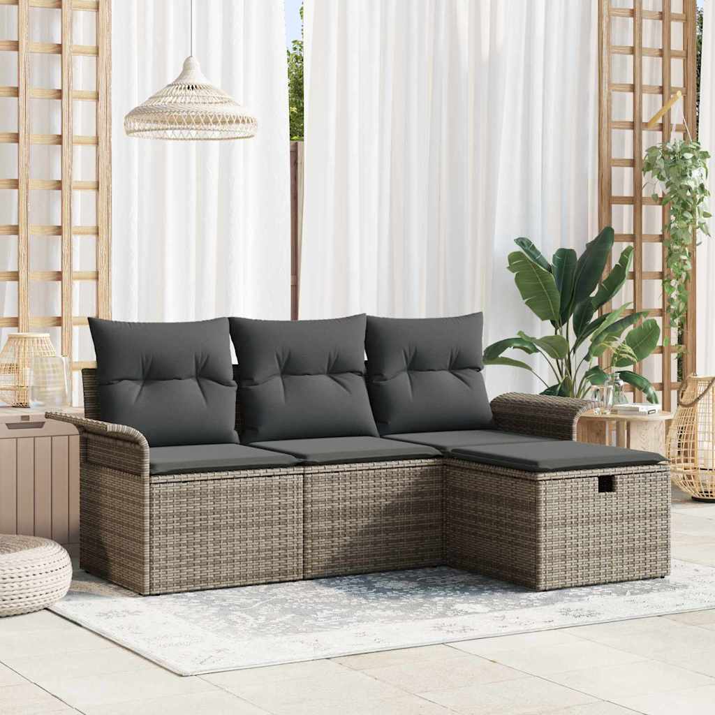 Set di Divani da Giardino  a 4 Pezzi con Cuscini Grigi in Rattan Sintetico 3358848