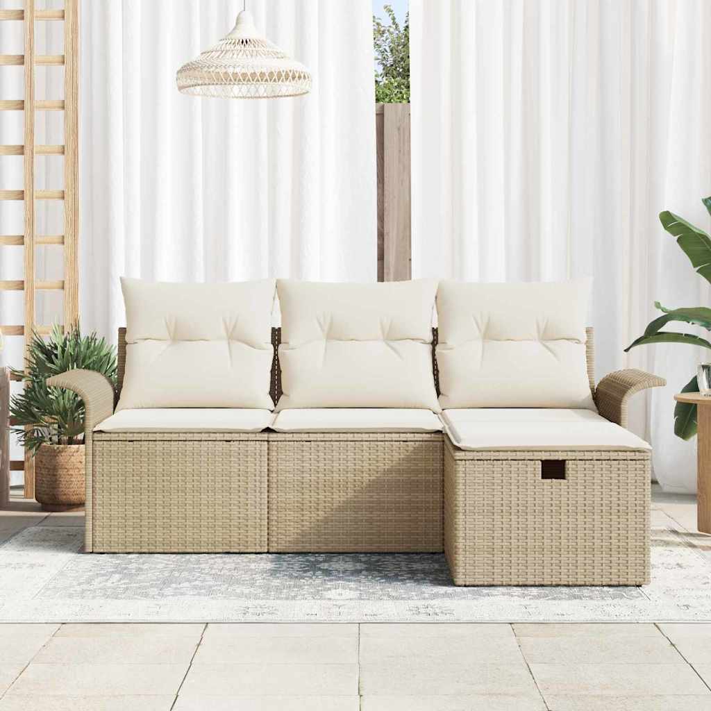 Set Divano da Giardino 4 pz-Sofa da Giardino-Divanetto da esterno Beige e Crema polyrattan 468345