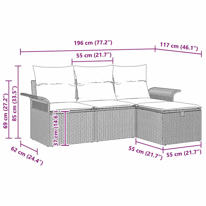 Set Divano da Giardino 4 pz-Sofa da Giardino-Divanetto da esterno Beige e Crema polyrattan 468345
