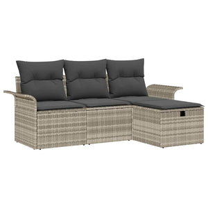 Set Divano da Giardino 4 pz-Sofa da Giardino-Divanetto da esterno Grigio chiaro Poly Rattan 267218
