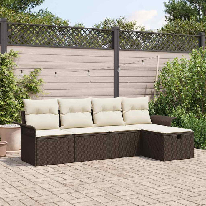 Set Divano da Giardino 5 pz-Sofa da Giardino-Divanetto da esterno Marrone e Crema polyrattan