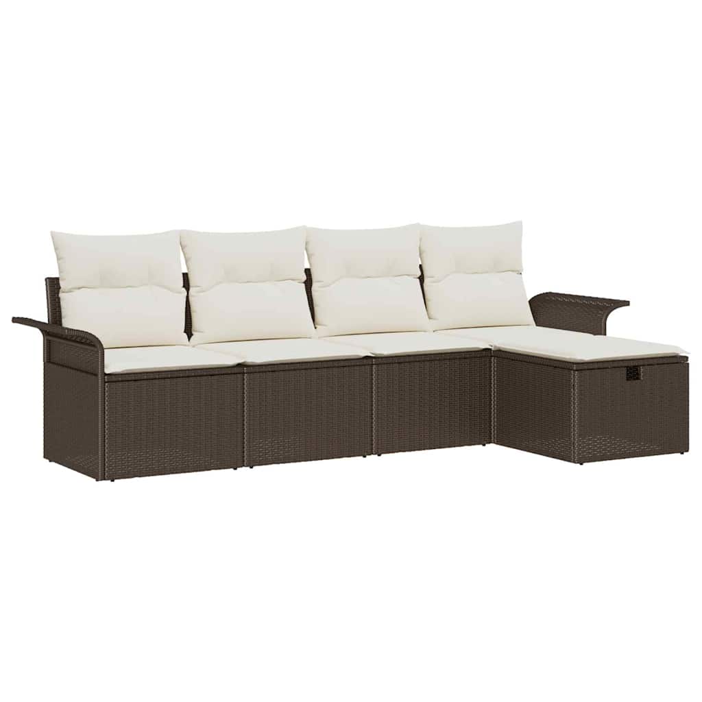 Set Divano da Giardino 5 pz-Sofa da Giardino-Divanetto da esterno Marrone e Crema polyrattan