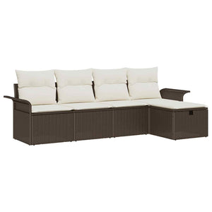 Set Divano da Giardino 5 pz-Sofa da Giardino-Divanetto da esterno Marrone e Crema polyrattan