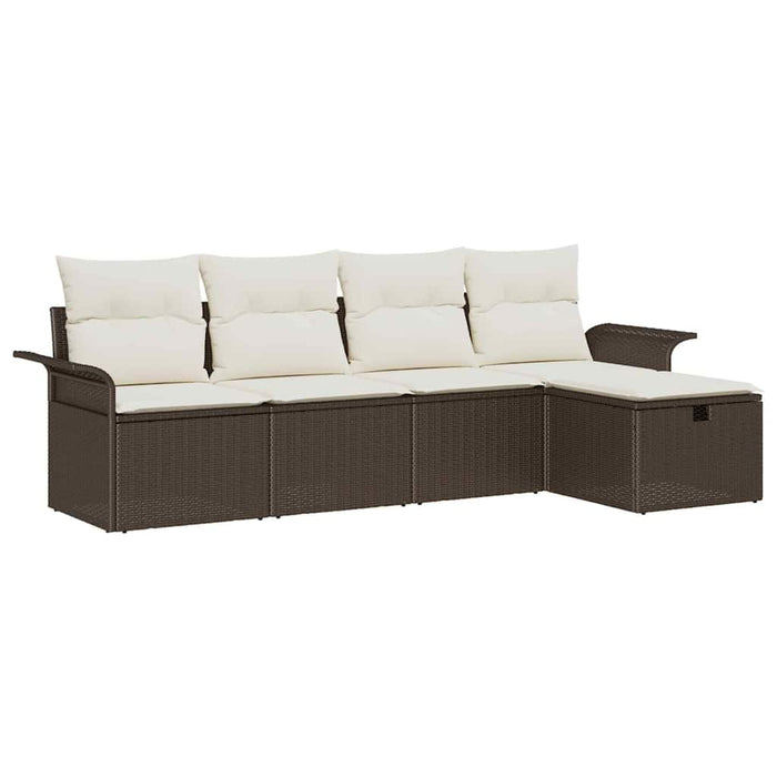 Set Divano da Giardino 5 pz-Sofa da Giardino-Divanetto da esterno Marrone e Crema polyrattan