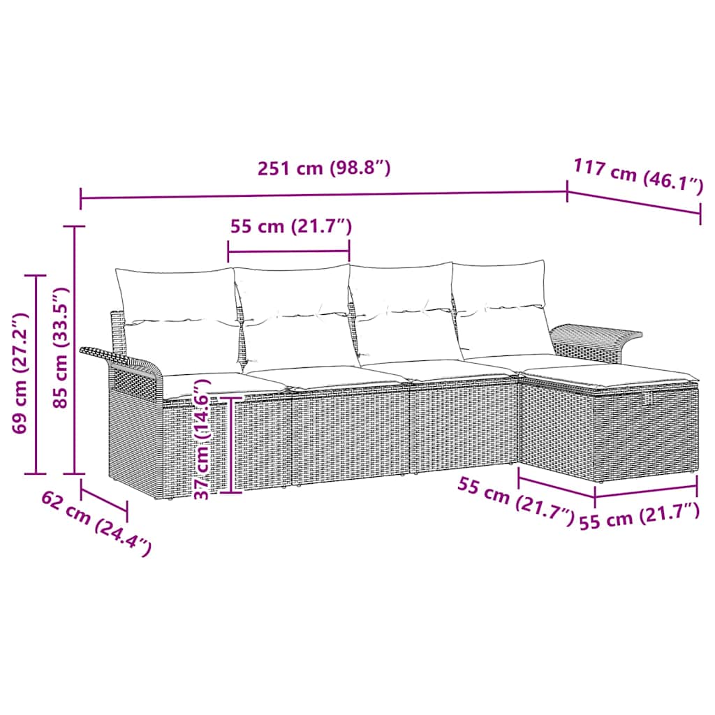 Set Divano da Giardino 5 pz-Sofa da Giardino-Divanetto da esterno Marrone e Crema polyrattan