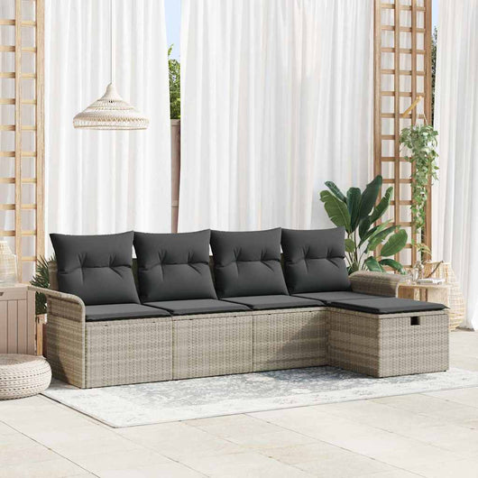 Set Divano da Giardino 5 pz-Sofa da Giardino-Divanetto da esterno Grigio chiaro polyrattan 809832