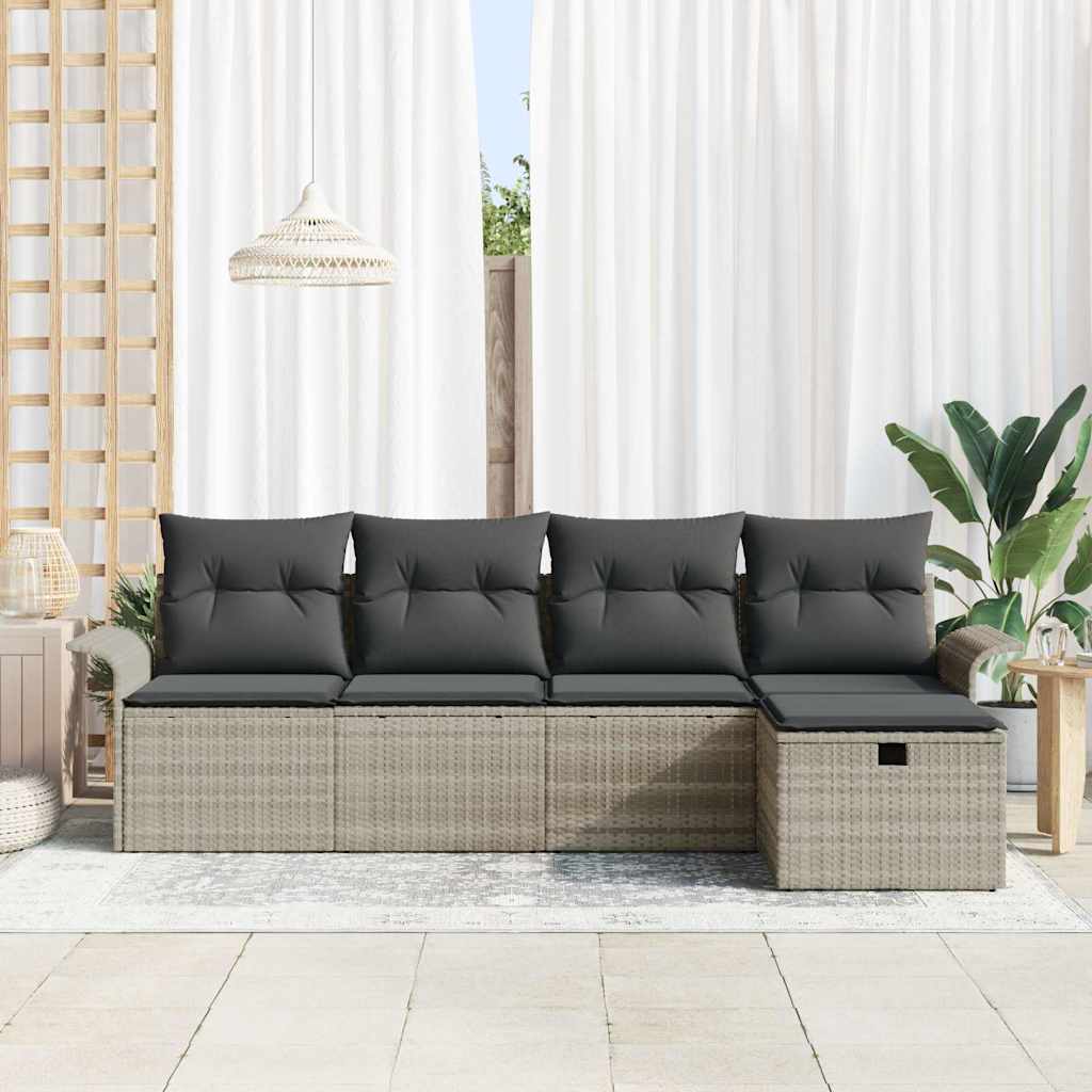 Set Divano da Giardino 5 pz-Sofa da Giardino-Divanetto da esterno Grigio chiaro polyrattan 809832