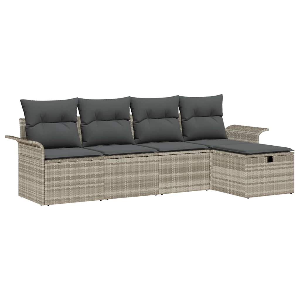 Set Divano da Giardino 5 pz-Sofa da Giardino-Divanetto da esterno Grigio chiaro polyrattan 809832