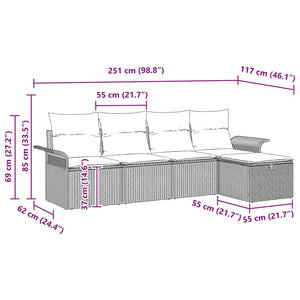 Set Divano da Giardino 5 pz-Sofa da Giardino-Divanetto da esterno Grigio chiaro polyrattan 809832