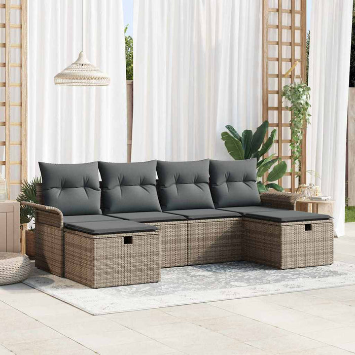 Set di Divano da Giardino da 6 Pezzi con Cuscini Grigio Rattan Sintetico 3358918