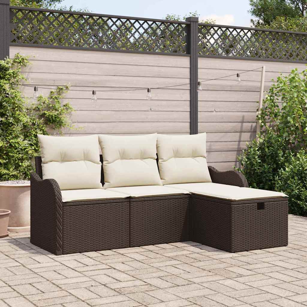 Set Divano da Giardino 4 pz-Sofa da Giardino-Divanetto da esterno Marrone e Crema polyrattan 735324