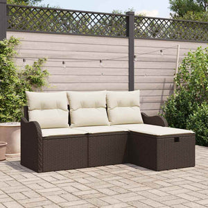 Set Divano da Giardino 4 pz-Sofa da Giardino-Divanetto da esterno Marrone e Crema polyrattan 735324