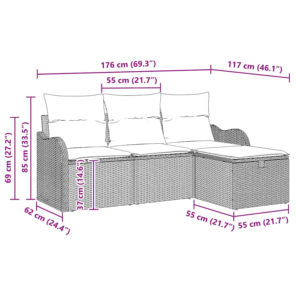 Set Divano da Giardino 4 pz-Sofa da Giardino-Divanetto da esterno Beige e Grigio Chiaro polyrattan 289156