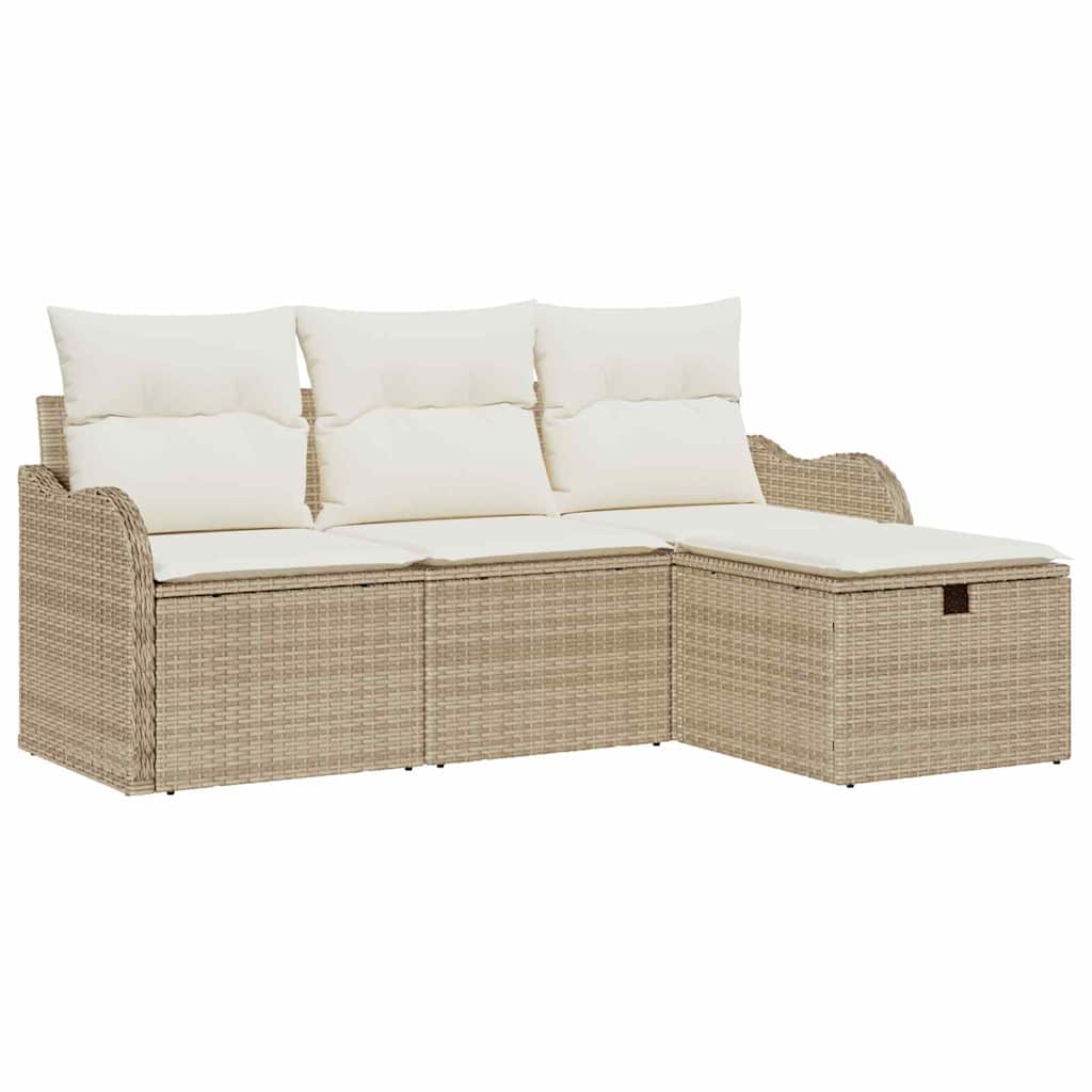 Set Divano da Giardino 4 pz-Sofa da Giardino-Divanetto da esterno Beige e Crema polyrattan 548579
