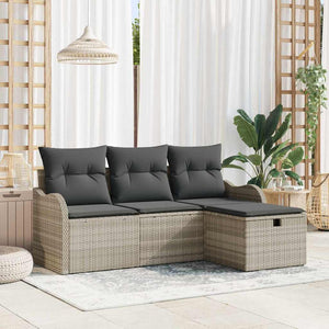 Set di Divani da Giardino  4 Pezzi con Cuscini Grigio Chiaro Rattan Polietilene 3358951