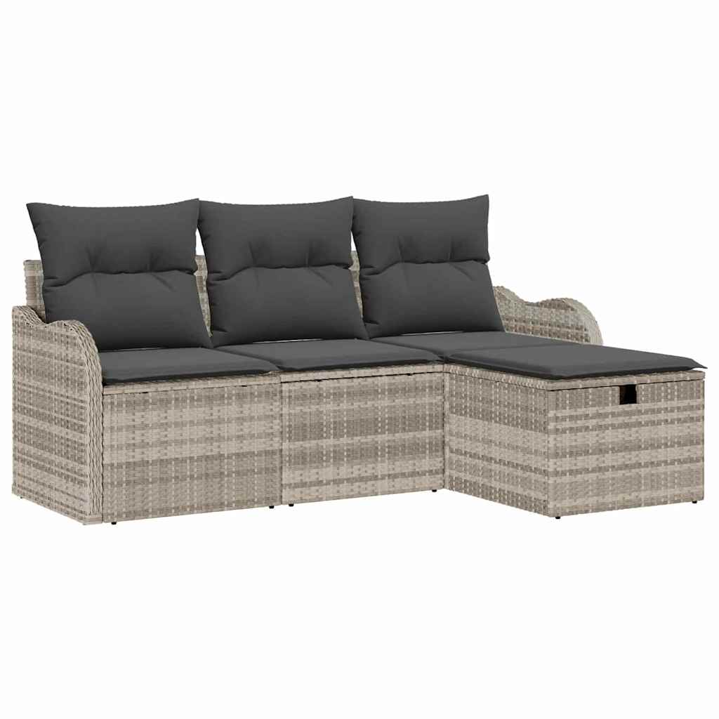 Set di Divani da Giardino  4 Pezzi con Cuscini Grigio Chiaro Rattan Polietilene 3358951