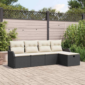 Set Divano da Giardino 5 pz-Sofa da Giardino-Divanetto da esterno Nero e crema Poly Rattan