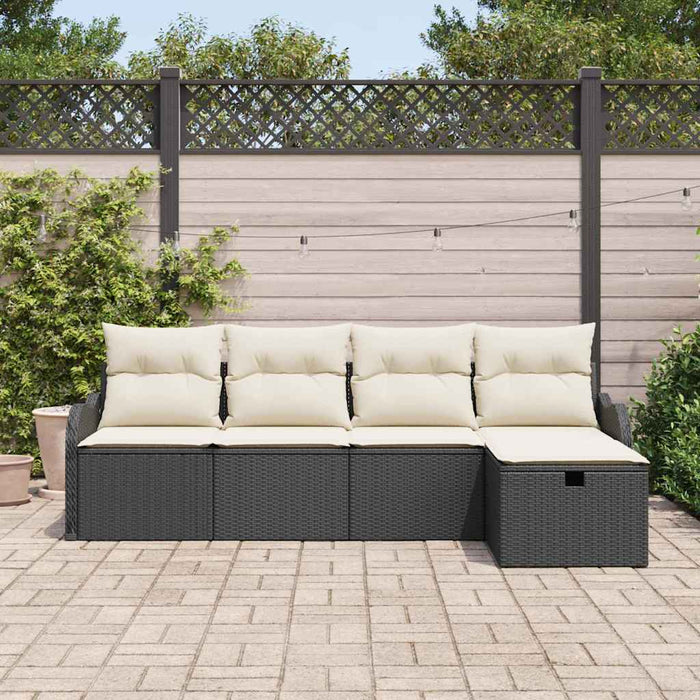 Set Divano da Giardino 5 pz-Sofa da Giardino-Divanetto da esterno Nero e crema Poly Rattan