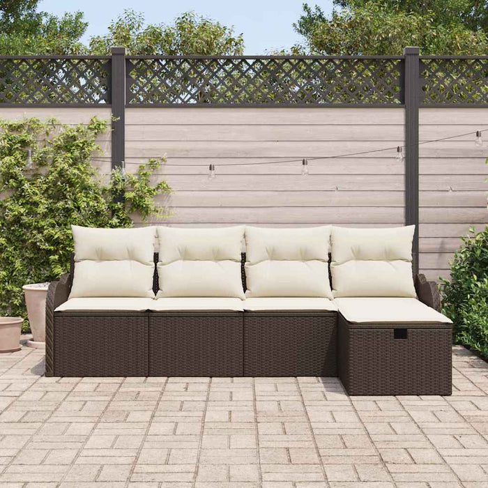 Set Divano da Giardino 5 pz-Sofa da Giardino-Divanetto da esterno Marrone e crema Poly Rattan