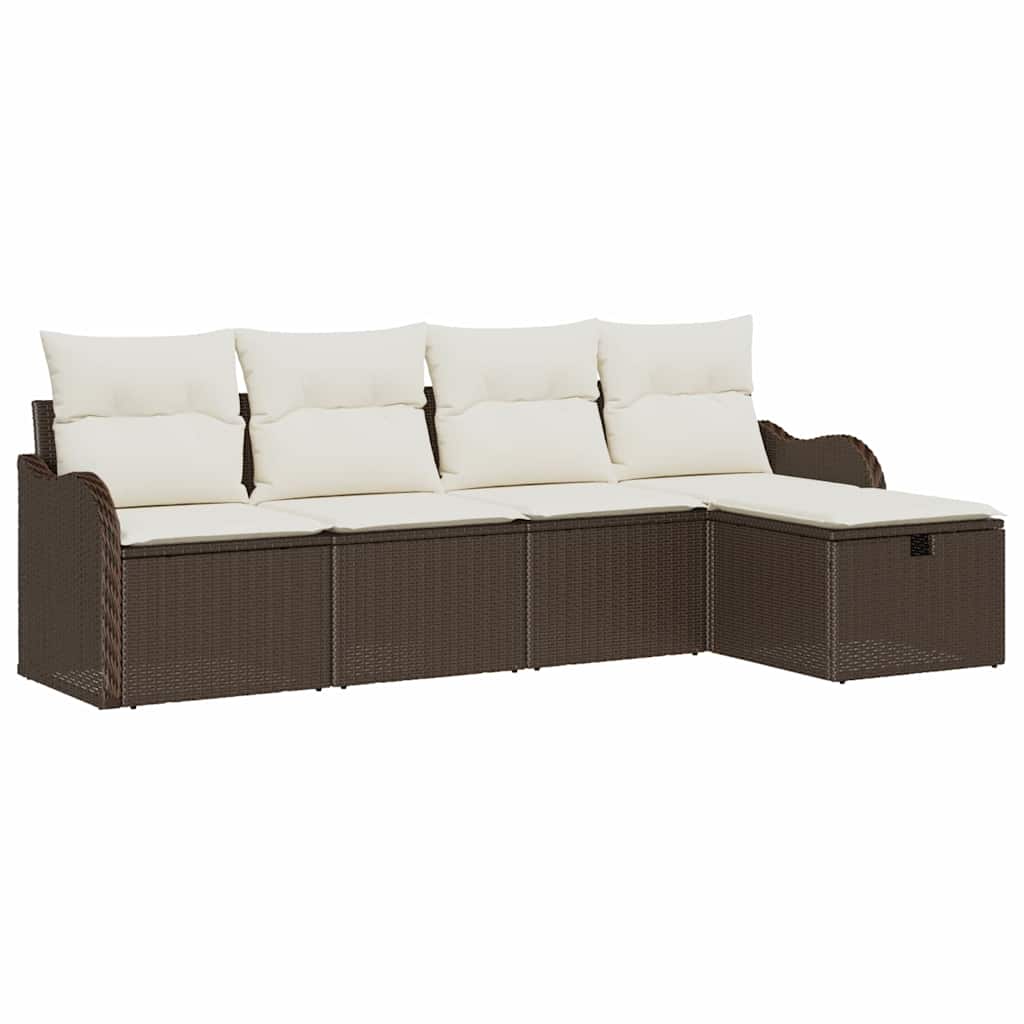 Set Divano da Giardino 5 pz-Sofa da Giardino-Divanetto da esterno Marrone e crema Poly Rattan