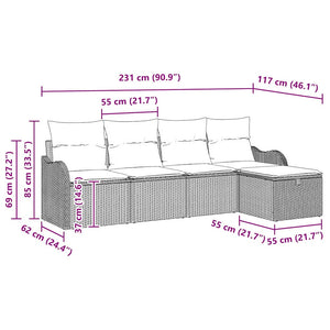 Set Divano da Giardino 5 pz-Sofa da Giardino-Divanetto da esterno Marrone e crema Poly Rattan