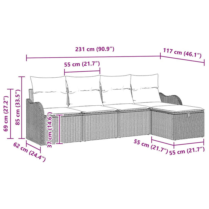 Set Divano da Giardino 5 pz-Sofa da Giardino-Divanetto da esterno Marrone e crema Poly Rattan
