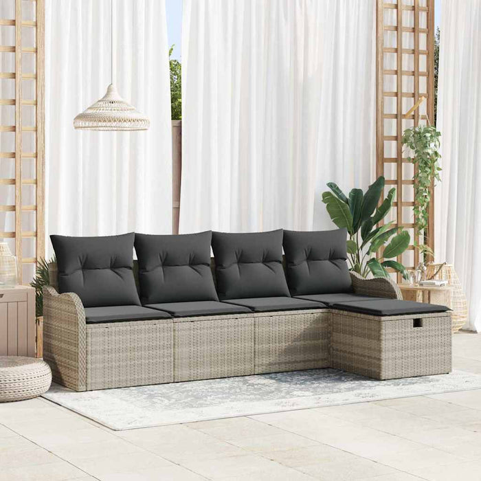 Set Divano da Giardino 5 pz-Sofa da Giardino-Divanetto da esterno Grigio chiaro Poly Rattan 147025