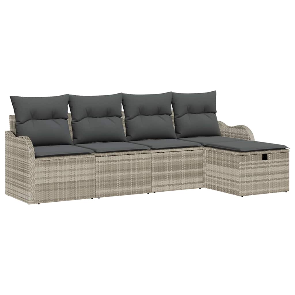 Set Divano da Giardino 5 pz-Sofa da Giardino-Divanetto da esterno Grigio chiaro Poly Rattan 147025