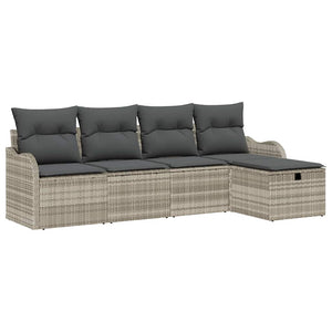 Set Divano da Giardino 5 pz-Sofa da Giardino-Divanetto da esterno Grigio chiaro Poly Rattan 147025
