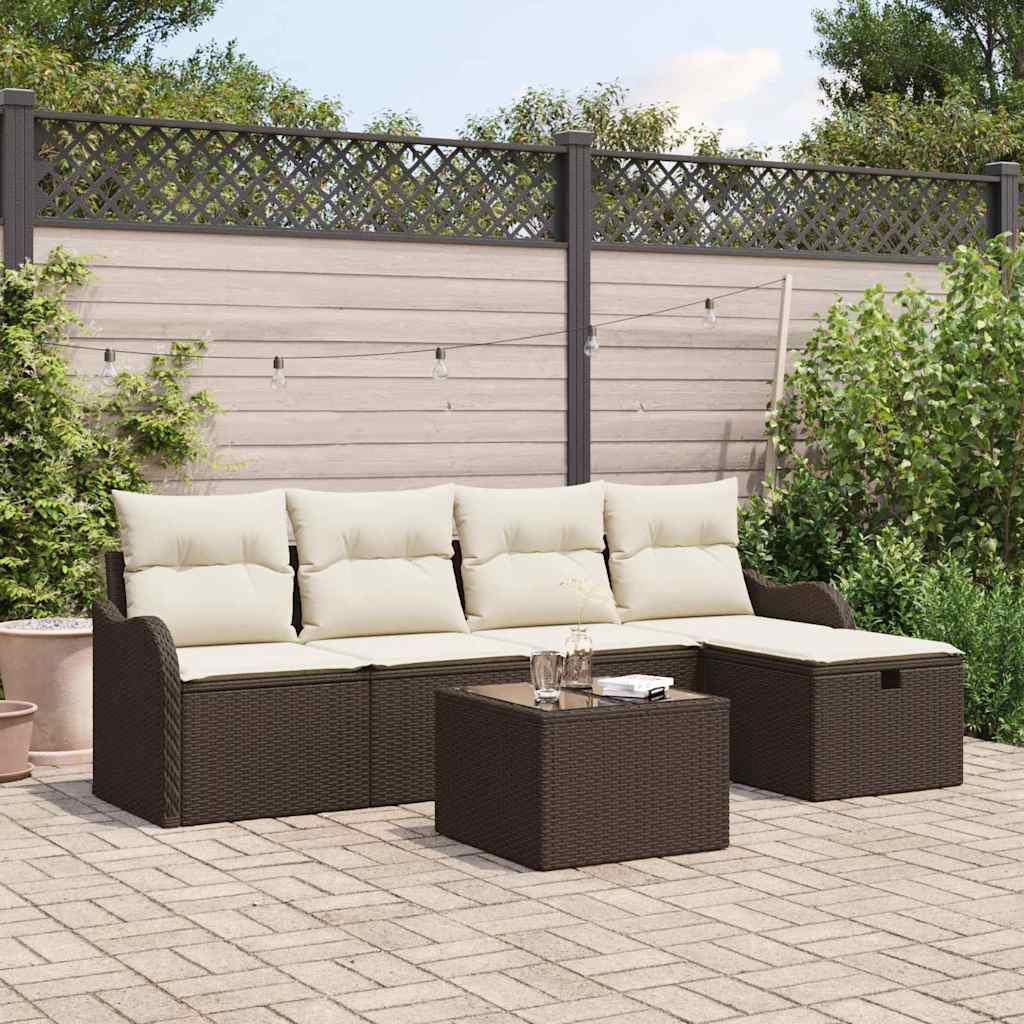 Set di Divani da Giardino  6 Pezzi con Cuscini Marrone Polyrattan 3358967
