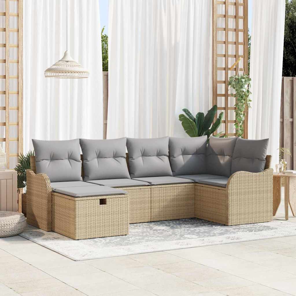 Set divano da giardino  6 pezzi con cuscini beige polyrattan 3358979